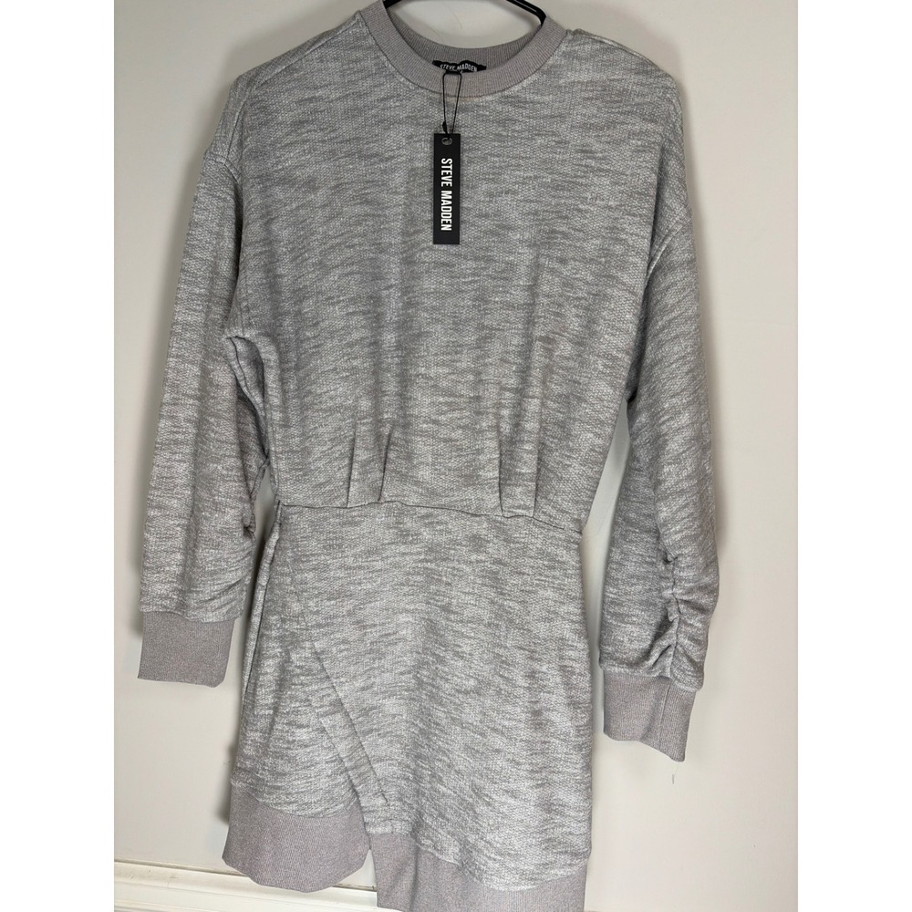 Steve Madden Briar Dress Heather Grey Marled Knit Long Sleeve Mini BN408281 S